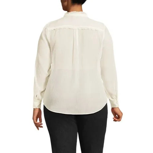 Women's Chiffon Ruffle Front Long Sleeve Top