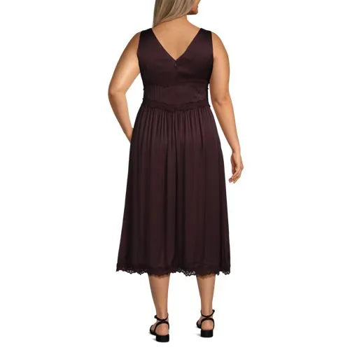 Women's Satin Sleeveless Lace Detail Dress