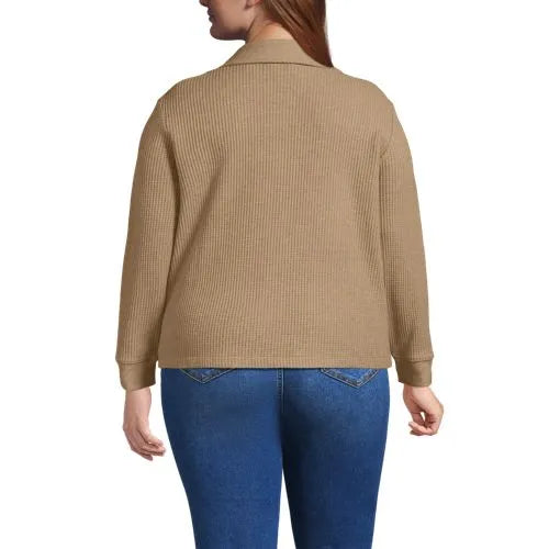 Women's Long Sleeve Waffle Collared Shacket
