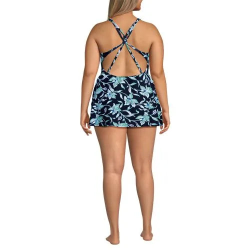 Womens Tugless QuickDry Strappy Back Mini Swim Dress