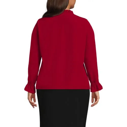 Women's Crepe Long Sleeve Convertible Ruffle Collar Blouse
