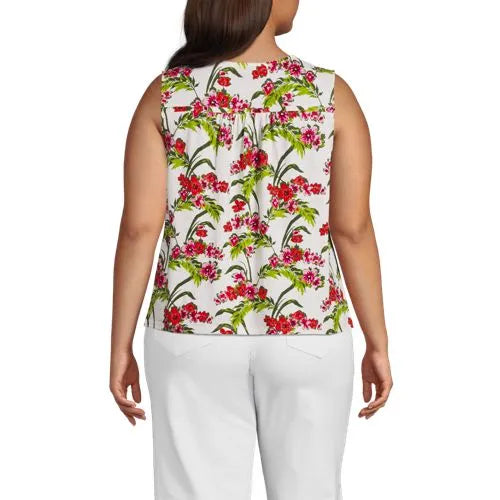 Women's Linen Blend Smocked Flowy Tank