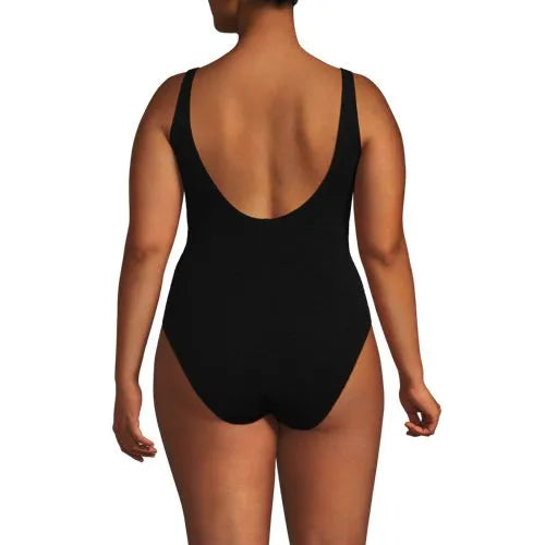 Womens Boucle Square Neck Scoop Back One Piece Swimsuit
