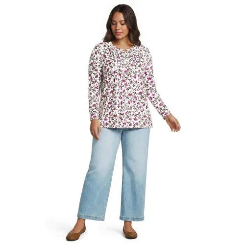 Womens Long Sleeve Lightweight Jersey Pintuck Button Tunic Blouse