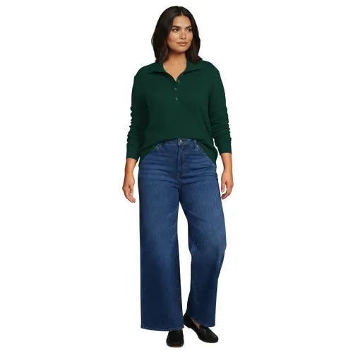 Women's Long Sleeve Waffle Button Up Henley