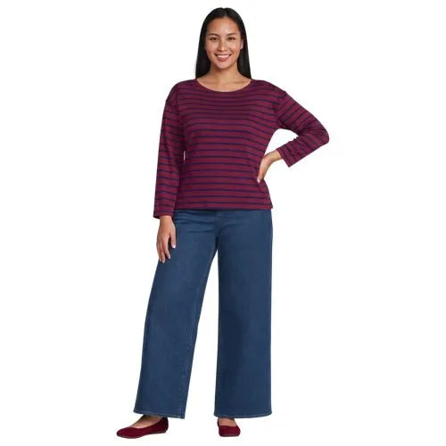 Women's Bracelet Sleeve Supima Cotton Boat Neck Flare Sleeve Top