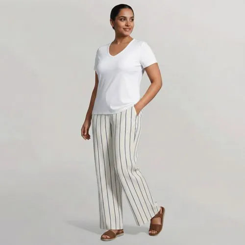 Women's High Rise 5 Pocket Wide Leg Chino Oxford Stripe Pants