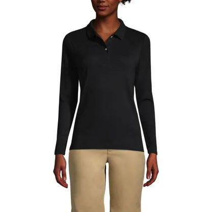 School Uniform Girls Long Sleeve Feminine Fit Interlock Polo Shirt