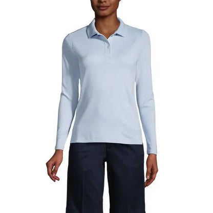 School Uniform Girls Long Sleeve Feminine Fit Interlock Polo Shirt