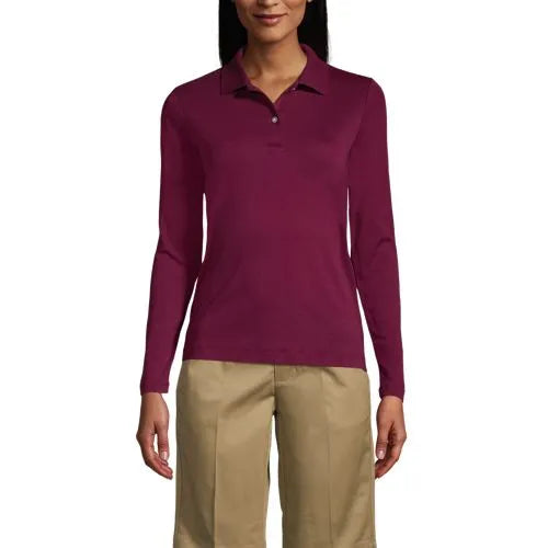 School Uniform Girls Long Sleeve Feminine Fit Interlock Polo Shirt