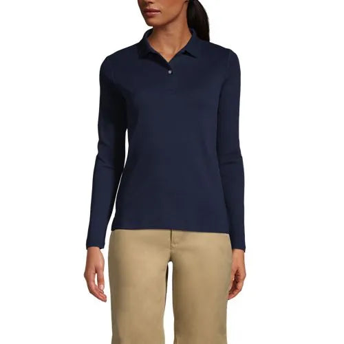 School Uniform Girls Long Sleeve Feminine Fit Interlock Polo Shirt