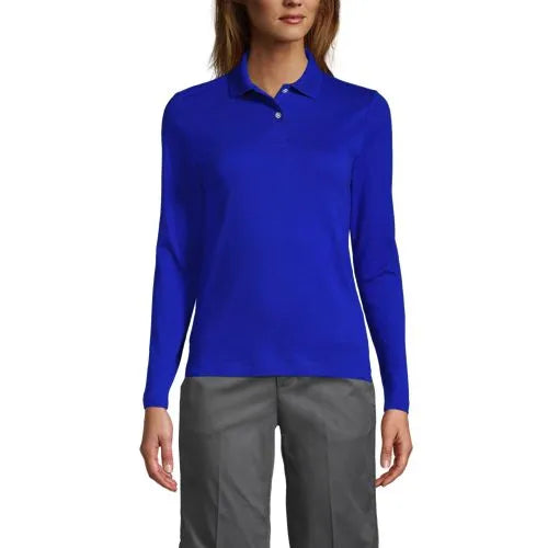 School Uniform Girls Long Sleeve Feminine Fit Interlock Polo Shirt