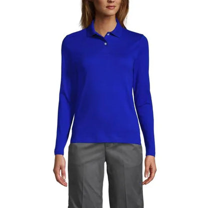 School Uniform Girls Long Sleeve Feminine Fit Interlock Polo Shirt