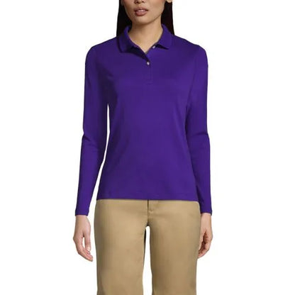 School Uniform Girls Long Sleeve Feminine Fit Interlock Polo Shirt