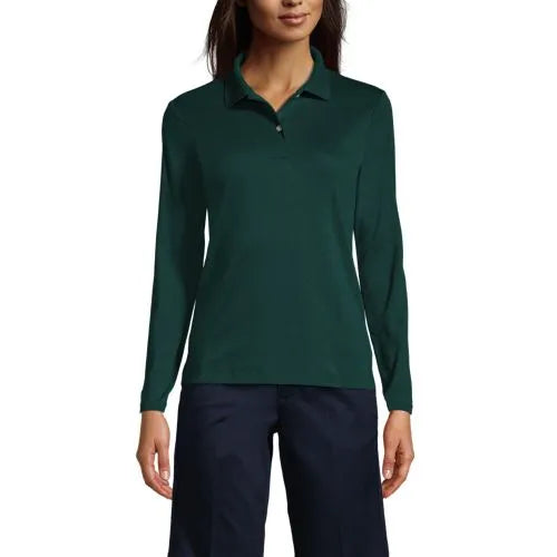 School Uniform Girls Long Sleeve Feminine Fit Interlock Polo Shirt