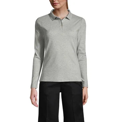 School Uniform Girls Long Sleeve Feminine Fit Interlock Polo Shirt