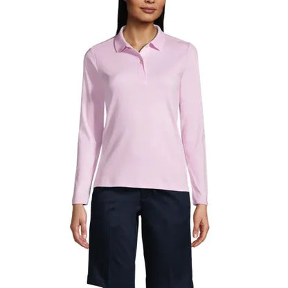 School Uniform Girls Long Sleeve Feminine Fit Interlock Polo Shirt