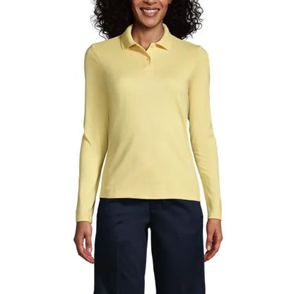 School Uniform Girls Long Sleeve Feminine Fit Interlock Polo Shirt