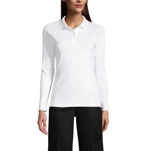 School Uniform Girls Long Sleeve Feminine Fit Interlock Polo Shirt
