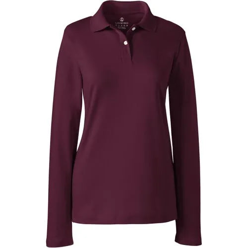 School Uniform Girls Long Sleeve Feminine Fit Interlock Polo Shirt