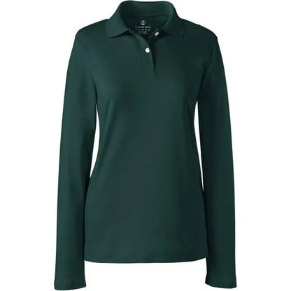 School Uniform Girls Long Sleeve Feminine Fit Interlock Polo Shirt
