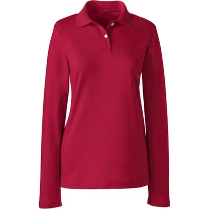 School Uniform Girls Long Sleeve Feminine Fit Interlock Polo Shirt
