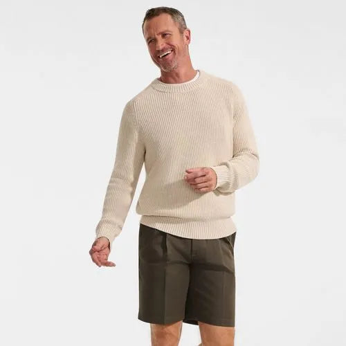 Men's No Iron 9" Comfort Waist Pleated Front Chino Short