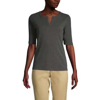 Women's Cotton Polyester Modern Half Sleeve Splitneck