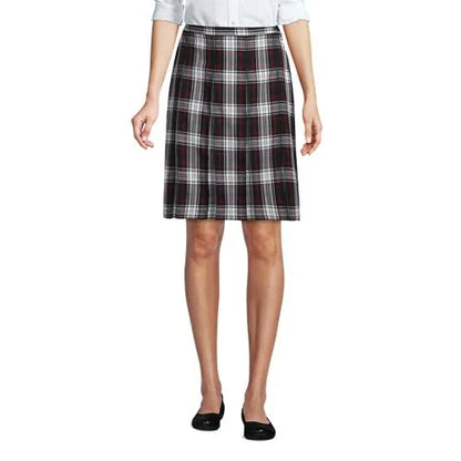 School Uniform Girls Plaid Box Pleat Skirt Top of the Knee