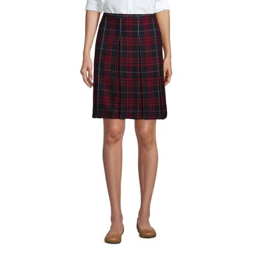School Uniform Girls Plaid Box Pleat Skirt Top of the Knee