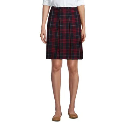 School Uniform Girls Plaid Box Pleat Skirt Top of the Knee