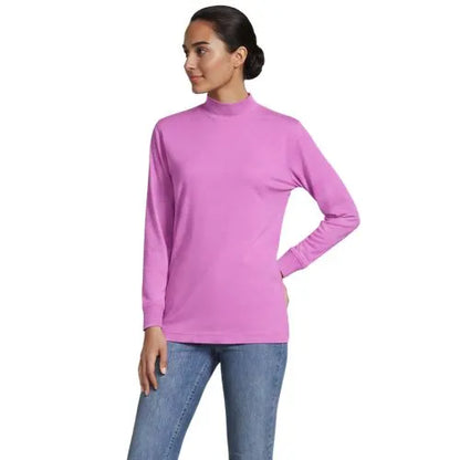 Women's Relaxed Cotton Long Sleeve Mock Turtleneck