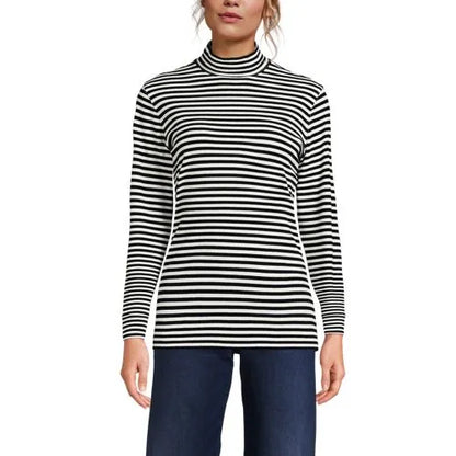 Women's Relaxed Cotton Long Sleeve Mock Turtleneck