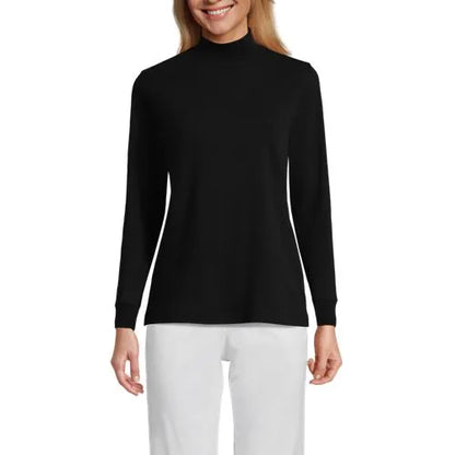 Women's Relaxed Cotton Long Sleeve Mock Turtleneck
