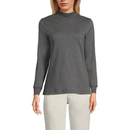 Women's Relaxed Cotton Long Sleeve Mock Turtleneck