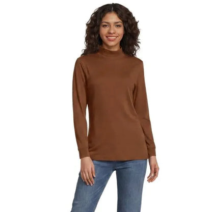 Women's Relaxed Cotton Long Sleeve Mock Turtleneck