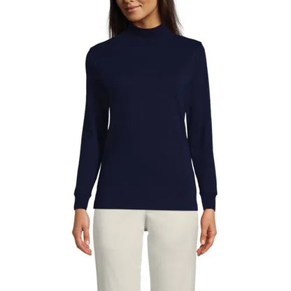 Women's Relaxed Cotton Long Sleeve Mock Turtleneck