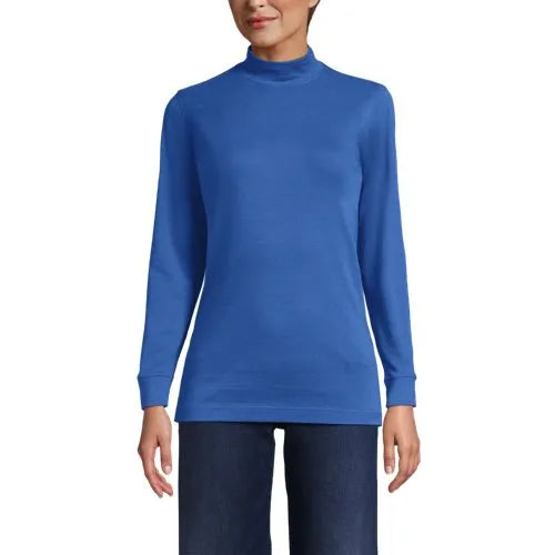 Women's Relaxed Cotton Long Sleeve Mock Turtleneck