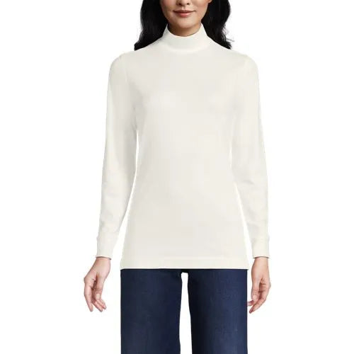 Women's Relaxed Cotton Long Sleeve Mock Turtleneck