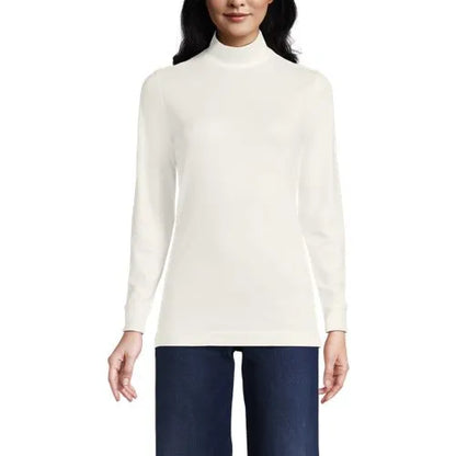 Women's Relaxed Cotton Long Sleeve Mock Turtleneck