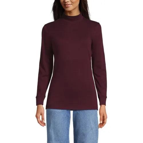 Women's Relaxed Cotton Long Sleeve Mock Turtleneck