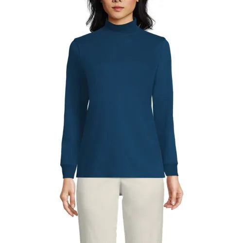 Women's Relaxed Cotton Long Sleeve Mock Turtleneck