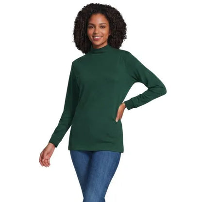 Women's Relaxed Cotton Long Sleeve Mock Turtleneck