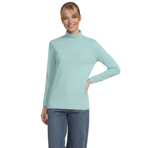 Women's Relaxed Cotton Long Sleeve Mock Turtleneck