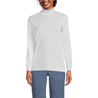 Women's Relaxed Cotton Long Sleeve Mock Turtleneck