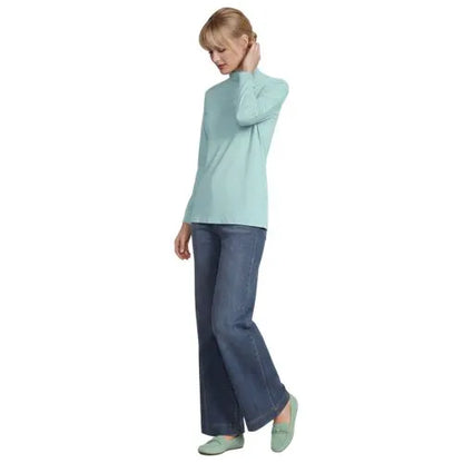 Women's Relaxed Cotton Long Sleeve Mock Turtleneck