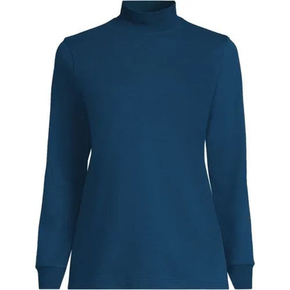 Women's Relaxed Cotton Long Sleeve Mock Turtleneck