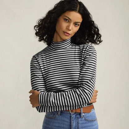 Women's Relaxed Cotton Long Sleeve Mock Turtleneck