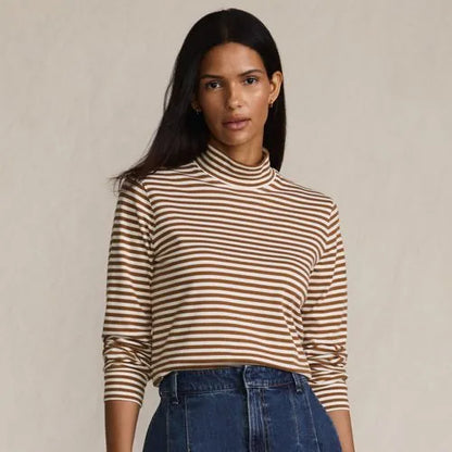 Women's Relaxed Cotton Long Sleeve Mock Turtleneck