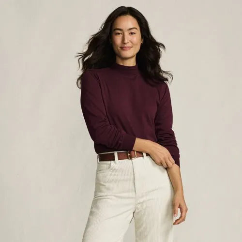 Women's Relaxed Cotton Long Sleeve Mock Turtleneck